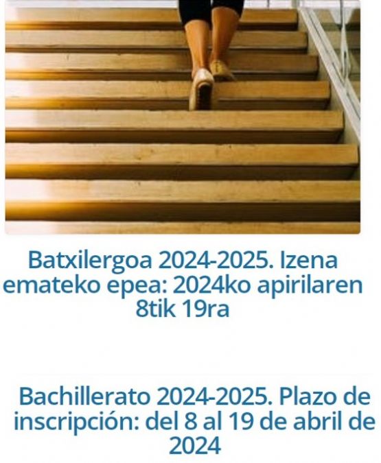 Bachillerato 2024-2025. Plazo de inscripci&oacute;n: del 8 al 19 de abril de 2024
