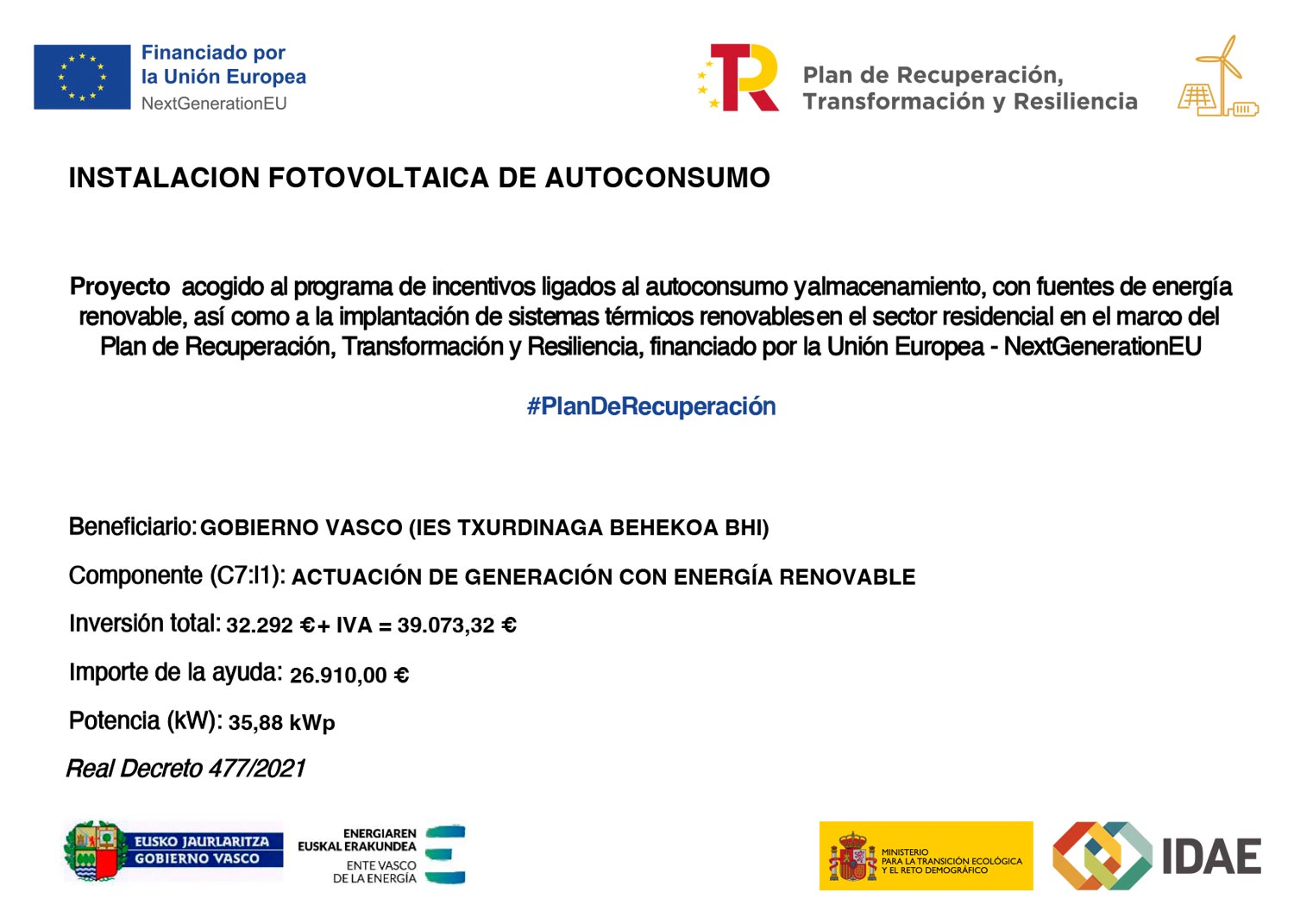 Instalación fotovoltaica de autoconsumo