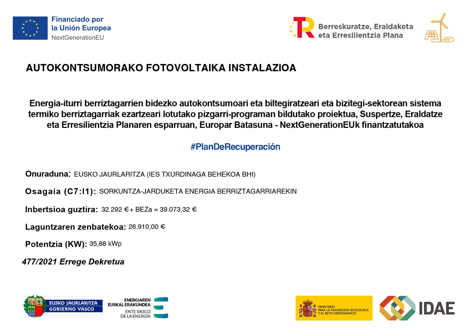 Autokontsumorako instalazio fotovoltaikoa
